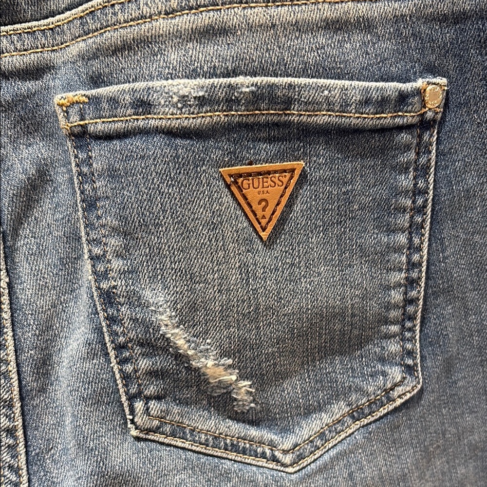 GUESS Women's Light Blue Ripped Cropped Jeans - Picture 3 of 4